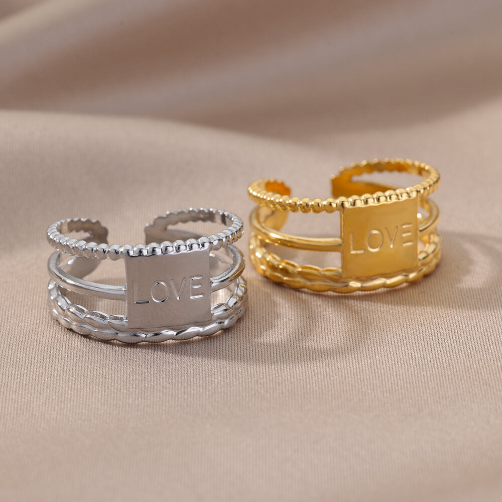 Womens Stainless Steel Ring Adjustable Geometric Open Ring Gold Inlaid Design Simple Band Fashion Everyday Wear Jewelry