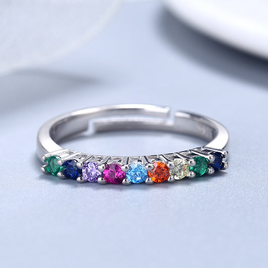 Sterling Silver Ring Inlaid With Colorful Zircon Stones For Women Fashion Jewelry Geometric Ring Travel Design