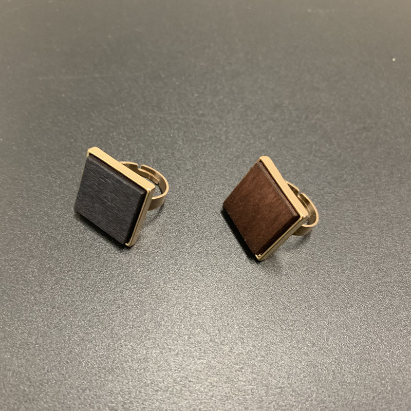 Womens Adjustable Ring Square Wood Inlaid Gemstones Gold Silver Plated Alloy European American Ring Artificial