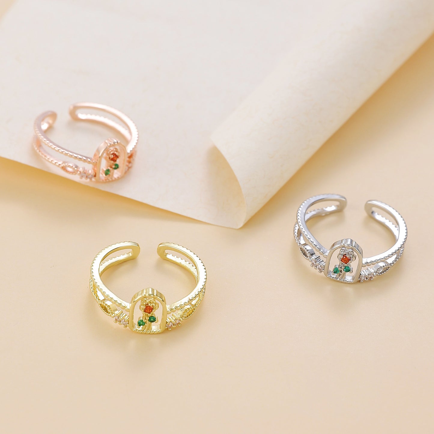 Rose Flower Open Adjustable Band Diamond Elegant Ring Fashionable Copper Ring Special Design Ring Rose Womens