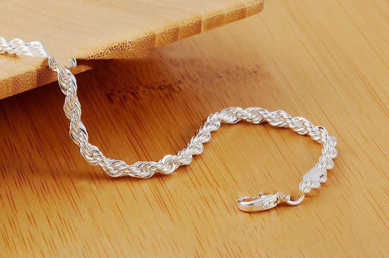 Twisted Rope Bracelet Silver Plated 4mm Wide 20cm Long Unisex Jewelry For Men And Women Elegant Fashion Accessory