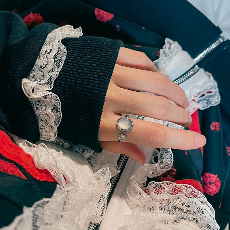 Copper Heart Ring Adjustable Moonstone Aurora Love Purple Diamond Accents Cold Light Design Jewelry Ring For Women