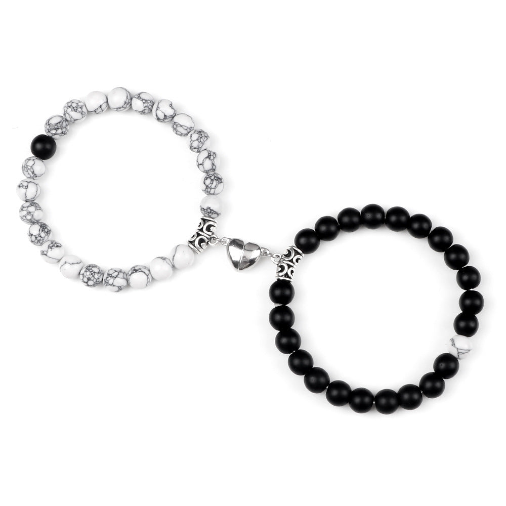 Chamfered Square Pattern Couple Bracelets Matching His Hers
