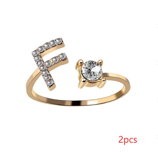 Womens Initial Letter Ring Adjustable Vintage Jewelry Zircon Accents Alloy Rhinestone Ring Perfect For Gifting