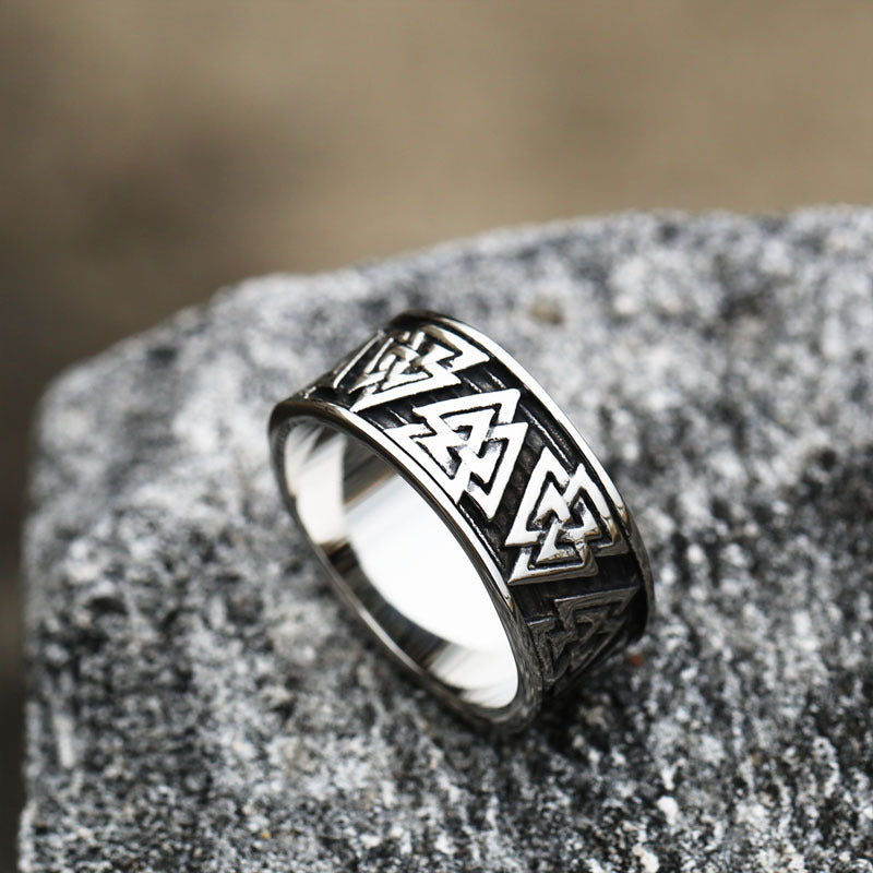 Unisex Retro Viking Style Stainless Steel Ring With Geometric Electroplated Finish Ideal Gift To Men And Women