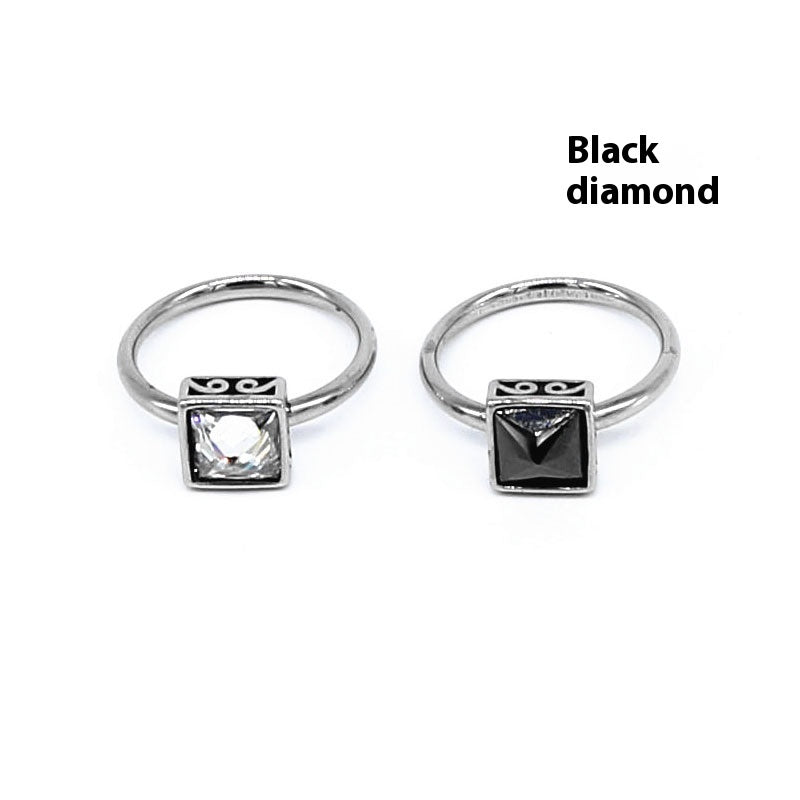 Unisex Titanium Steel Ring Geometric Design Diamond Accent Retro Personalized Finger Ring Durable Gift Diamond