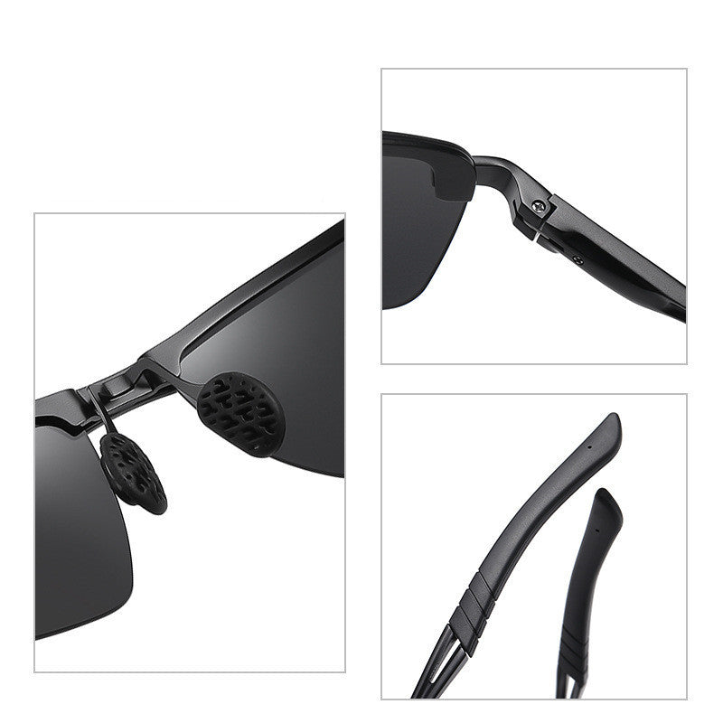 Mens Polarized Sunglasses UV400 Protection Half Frame Square TAC Lens Aluminum Magnesium Alloy for Driving Cycling