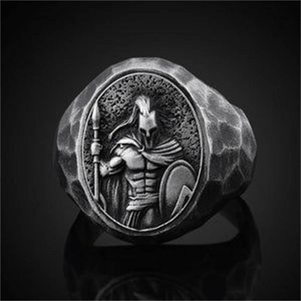 Mens Geometric Oval Ring Electroplated Alloy Ring Euro Warrior Ring Nostalgic Trend Ring For To Urban Festivals
