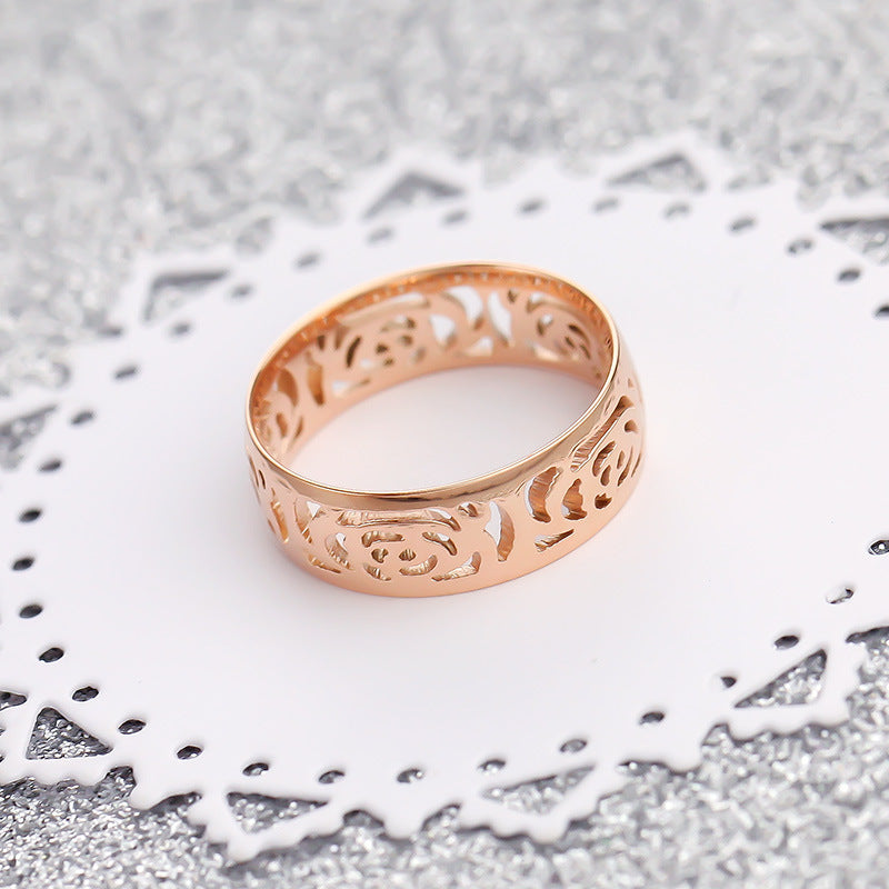 Titanium Steel Hollow Geometric Ring Electroplated Retro Style Gift For Women Fashionable Everyday Accessory Jewelry