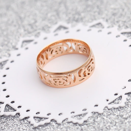 Titanium Steel Hollow Geometric Ring Electroplated Retro Style Gift For Women Fashionable Everyday Accessory Jewelry