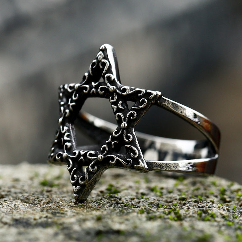 Stainless Steel Hexagram Ring Retro Style Polished Finish Jewelry for Men Women US Sizes 7 to 13 Everyday Use