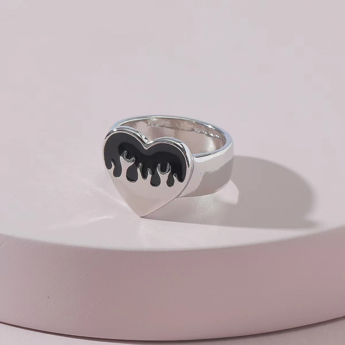 Unisex Heart Ring Adjustable Alloy Band Volcanic Ash Style For Women And Men Includes One Ring Lightweight Fit