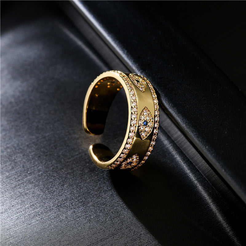 Gold Plated Copper Zircon Ring Adjustable Geometric Design Fashion Jewelry Gift for Women Who Love Modern Style
