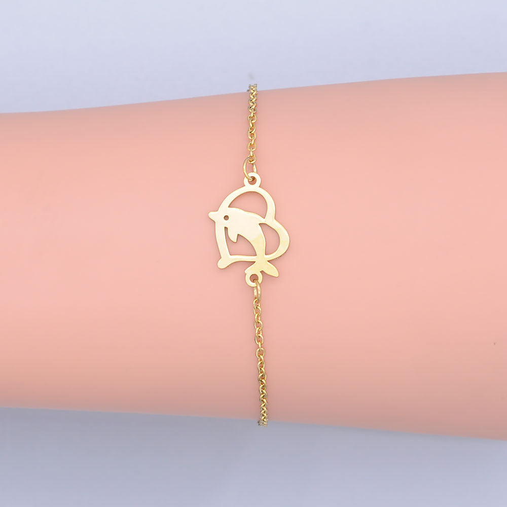 Womens Titanium Steel Bracelet Dolphin Pendant Zodiac Design Gold Finish Link Chain Jewelry For Women Everyday Wear