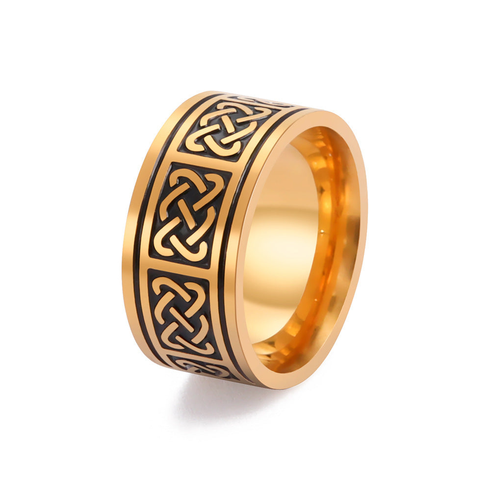 Spacer Square Celtic Knot Ring Unisex Fashion Titanium Steel Electroplated Finish Blackened Steel GoldFinishes