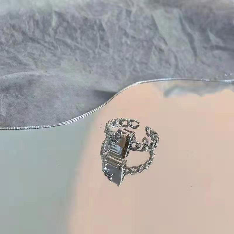 Womens Adjustable Silver Plated Copper Korean Geometric Ring Trendy Fashion Hip Hop Personality Ring Cold Wind