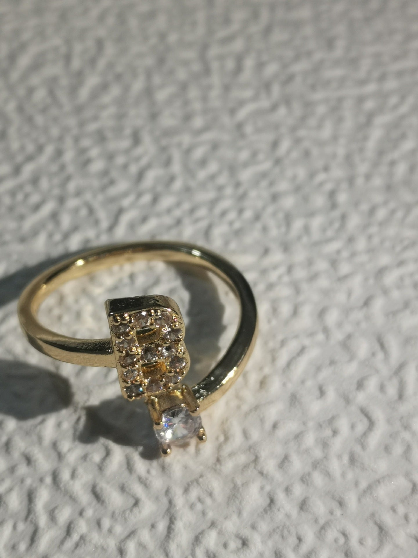 Unisex Copper Ring Adjustable Zircon Inlaid Letter Design