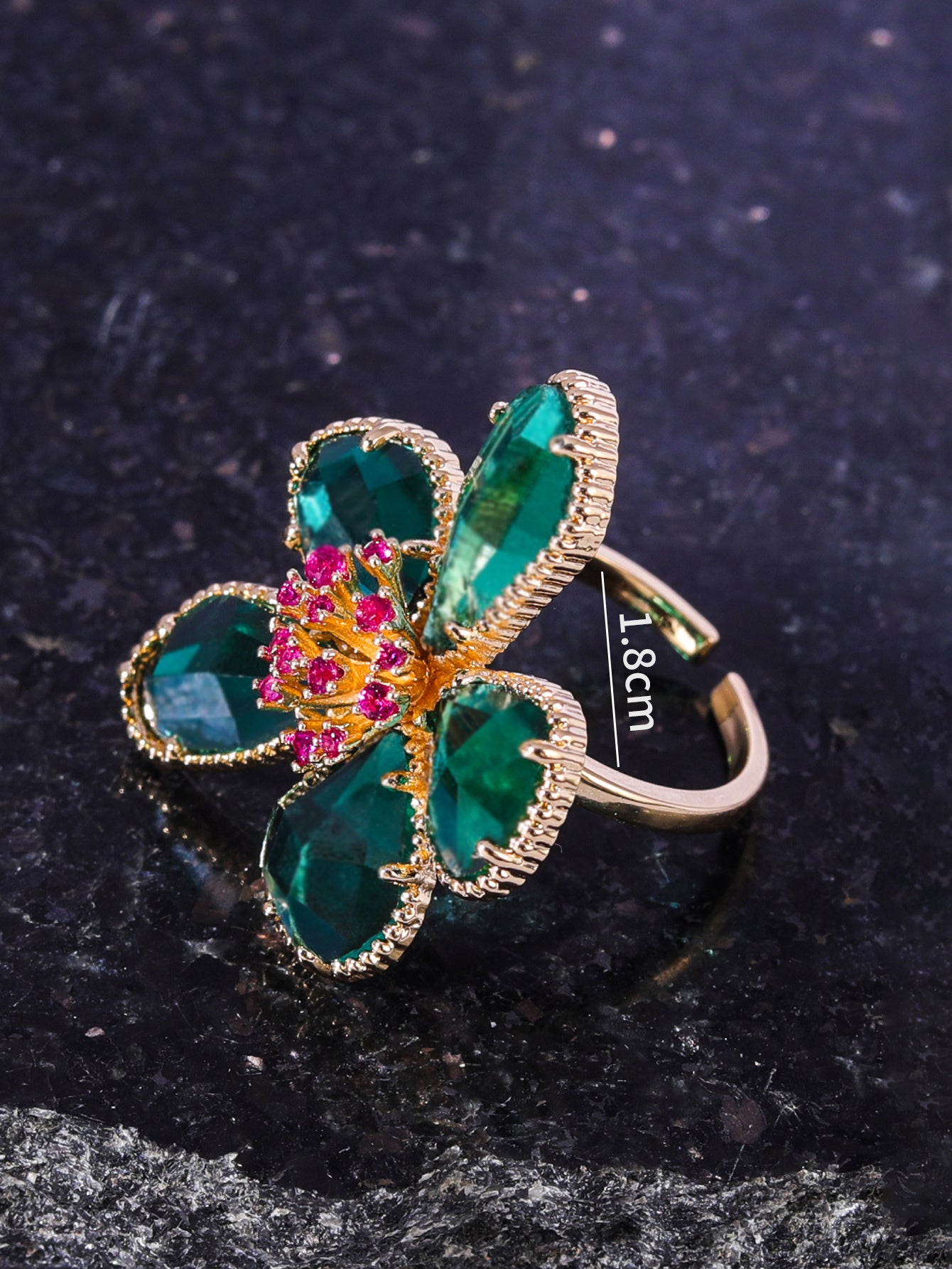 Green Flower Open Adjustable Copper Zircon Ring Geometric Fashion Jewelry For Women Gift For Everyday Wear Now