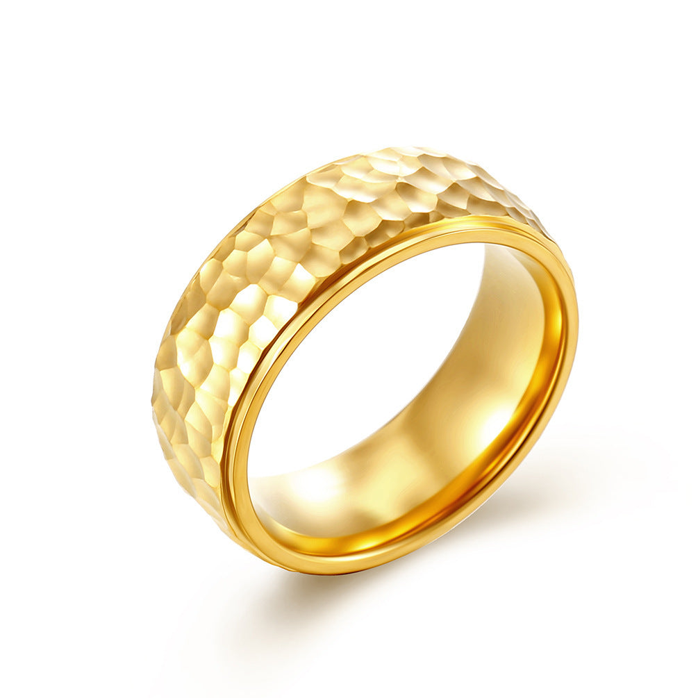 Titanium Steel Ring for Men and Women Beating Pattern Moon Pit Polished Geometric Durable Jewelry for Everyday