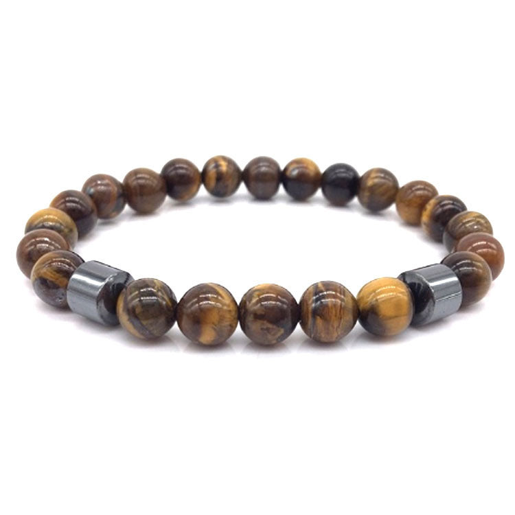 Tiger Eye Bead Bracelet Magnetic Closure Fashion Jewelry For Men And Women Gift Black Stone Accent Length 19cm