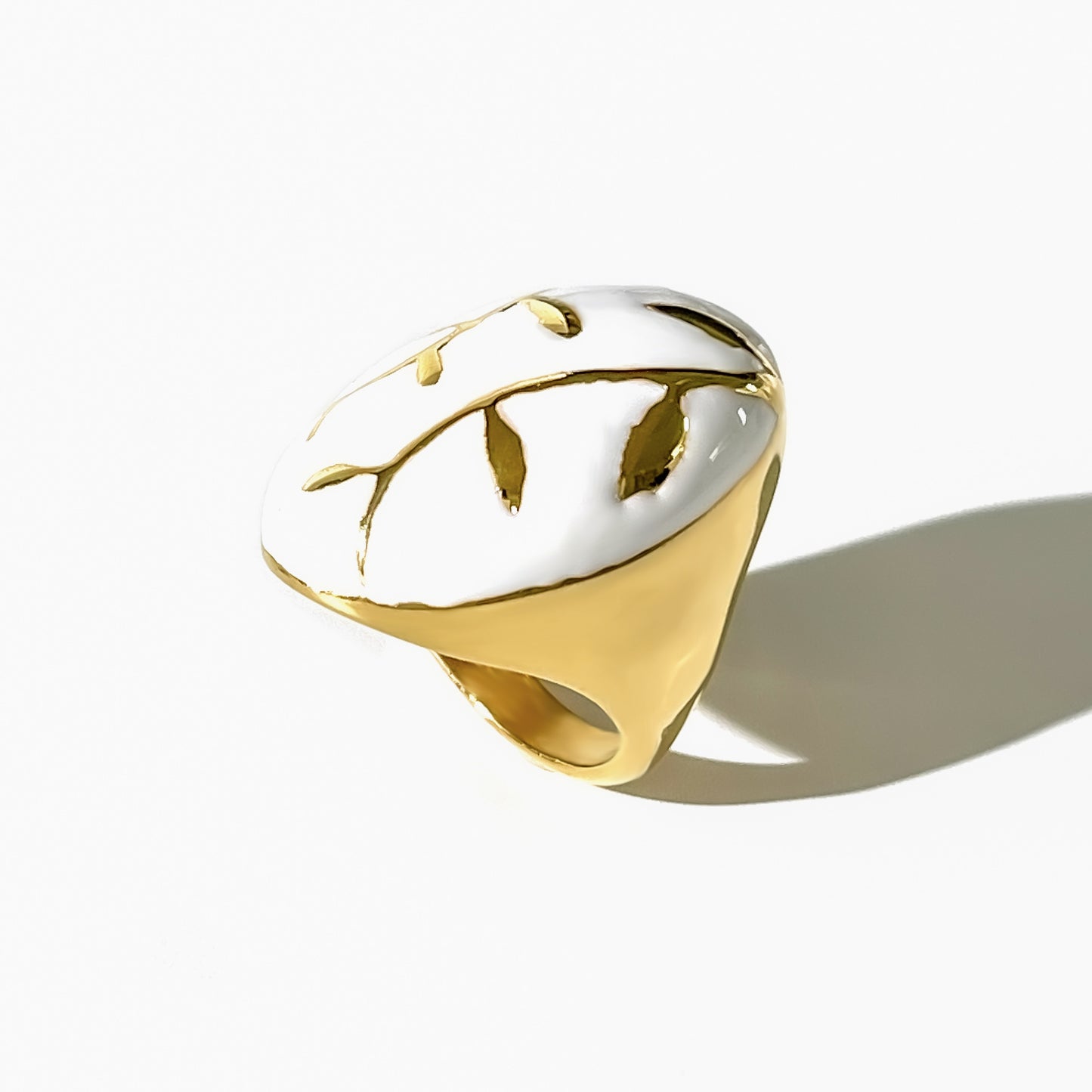Gold Electroplated StainlessSteel Olive Branch Geometry Ring Exaggerated Fashion Jewelry for Women Girls Party