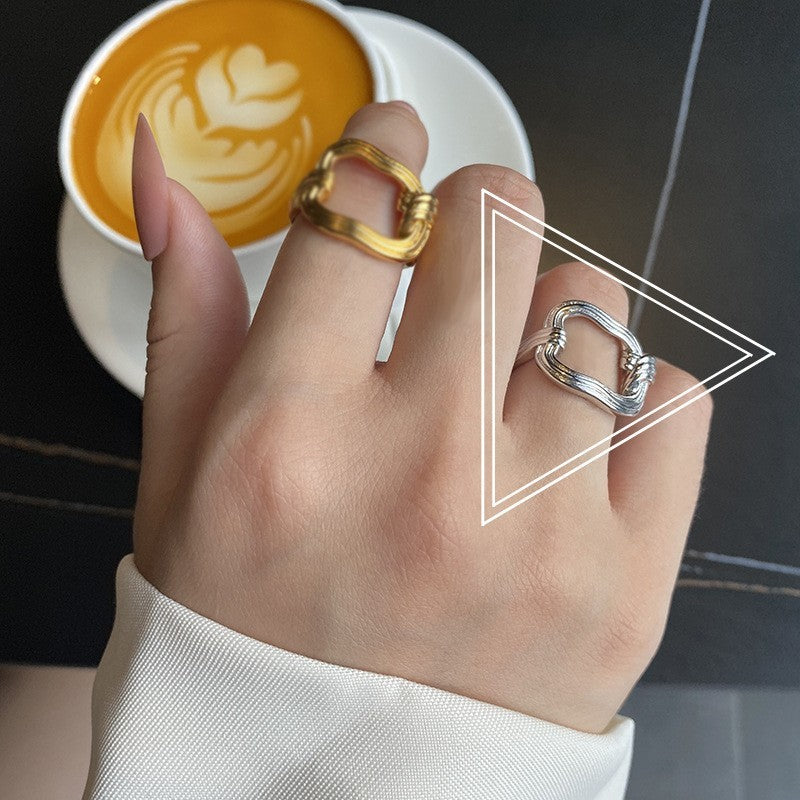 Womens Adjustable Silver Plated Geometric Ring Fashion Jewelry Statement Ring Silver Gold Retro Radiant Finish