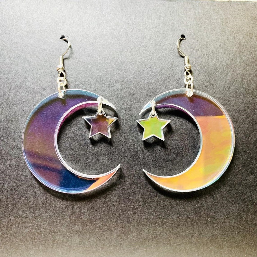 Acrylic Earrings Womens Transparent Stars And Moon Design Dangle Lightweight Individually Packed Color Earring