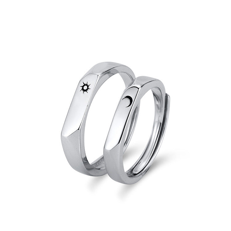 Adjustable Sterling Silver Couple Rings Open Geometric Bands For Women And Men Electroplated Korean Style Rings