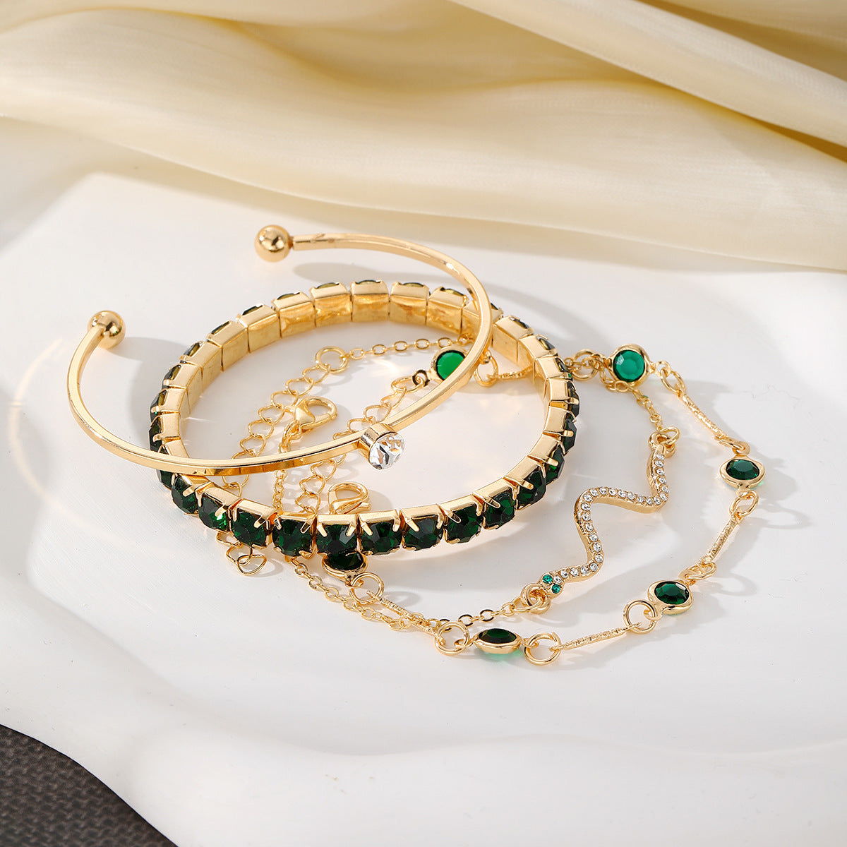 Green Diamond Stretch Bracelets Set For Women Four Pieces