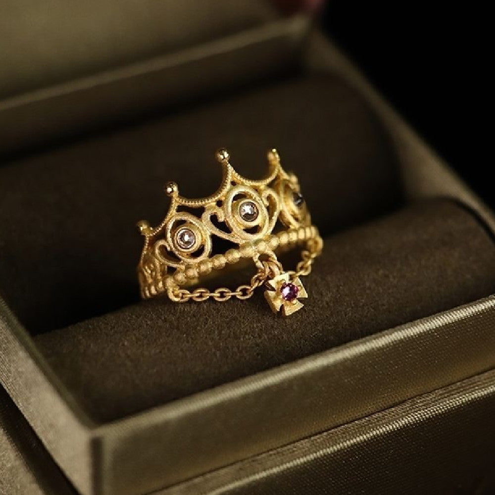 Vintage Copper Ring Crown Tassel Adjustable Geometric Statement Ring Electroplating Finishes Wide Bands Fashion