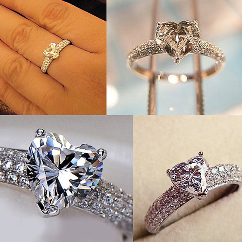 Heart Shaped Zircon Ring Gold Plated Copper Jewelry For Women Wedding Engagement Gift Elegant Dainty Brilliant Everyday