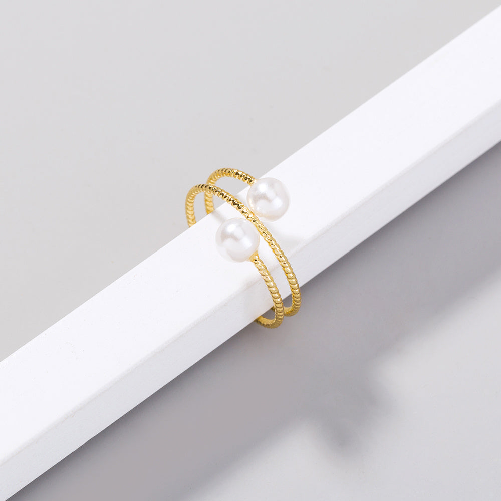 Women Adjustable Ring With Zircon Accent Copper Electroplated Twin Beads Twine Design Perfect For Any Occasion