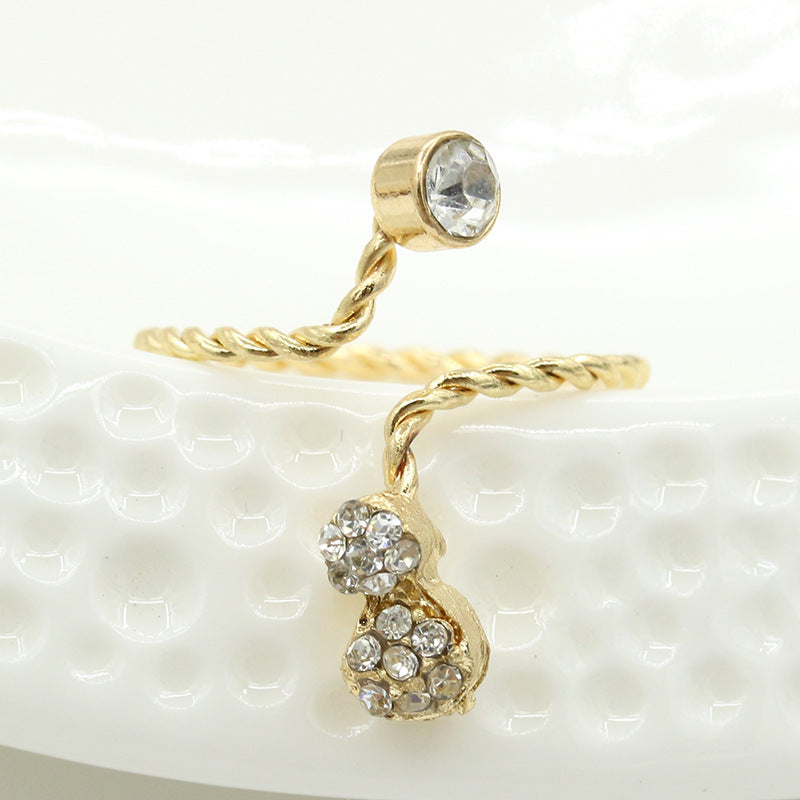 Womens Adjustable Ring With Rhinestone Starfish And Flower Design In Alloy Metal Gem Inlay For Elegant Wear Now