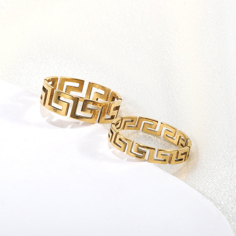 Mens Titanium Steel Ring Great Wall Pattern Auspicious Cloud Design Fashion Jewelry Electroplated For Men Chic