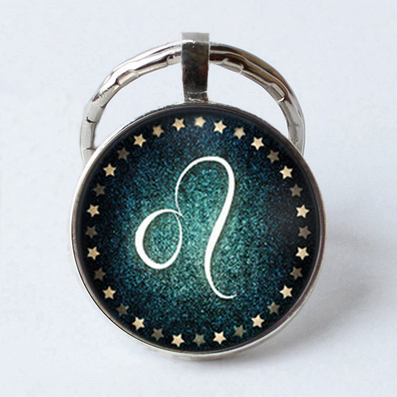 Electroplated Alloy Zodiac Keychain With Time Gem Design Key Ring Buckle Featuring Themed Twelve Signs Gift Ready