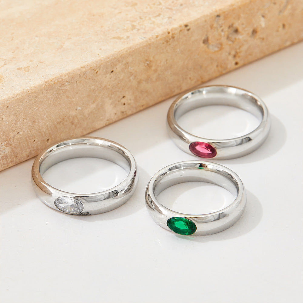 Womens Zircon Inlaid Ring Stainless Steel Electroplated