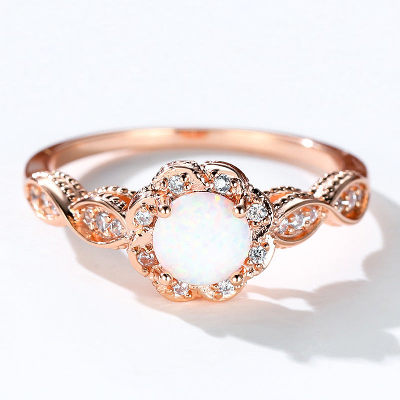 Elegant Ring With Round Opal Flower Geometric Copper Platinum Plated Jewelry For Women Gift For Everyday Style