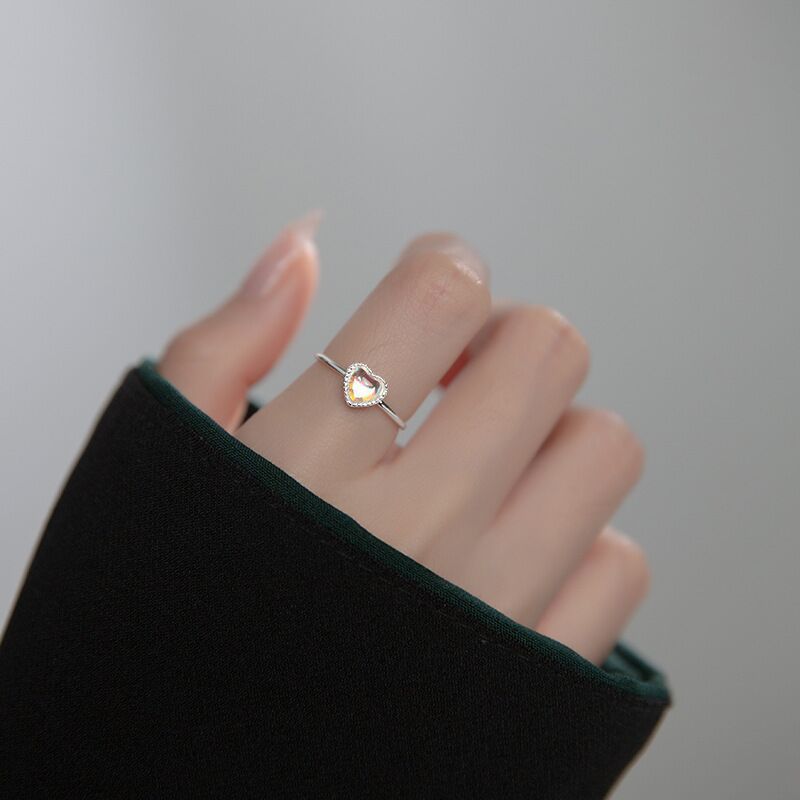 Womens Adjustable Open End Ring Silver Electroplated Copper with Zircon Inlay Love Jewelry Gift Ideal gift for her