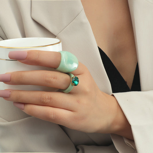 Unisex Acrylic Resin Ring Set Two Piece Geometric Forest Design Light Green and Dark Green Rings Fashion Rings