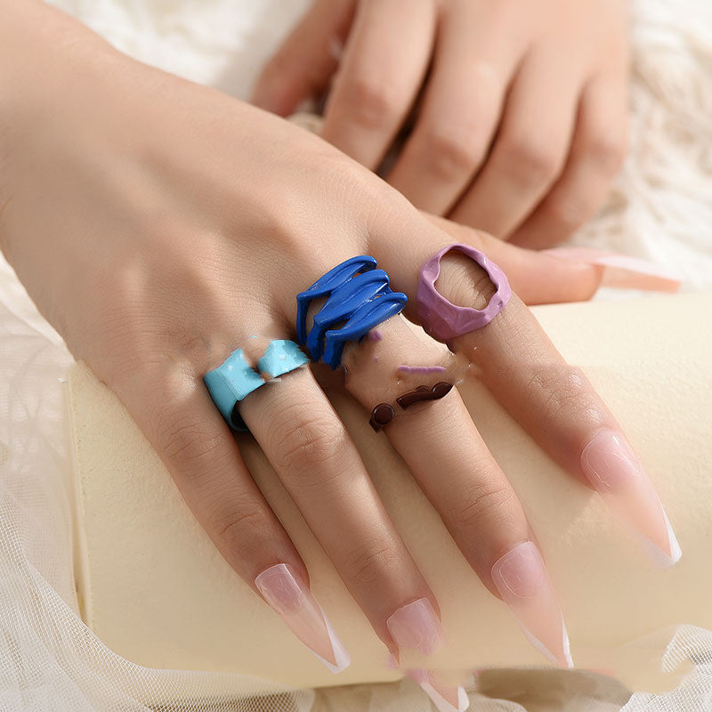 Geometric Question Mark Rings Set Four Adjustable Alloy