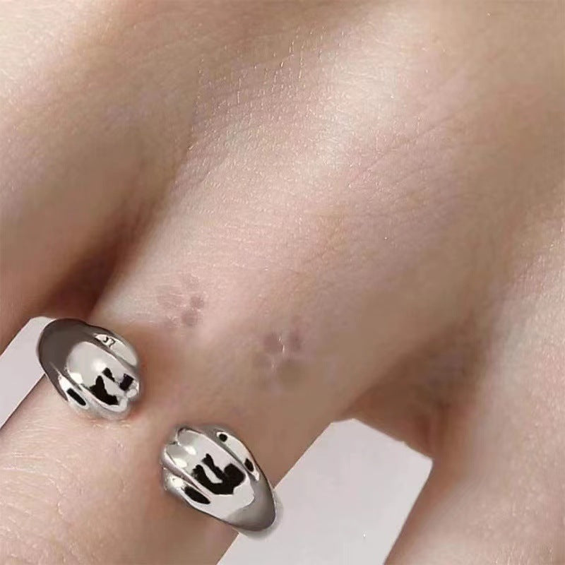 Adjustable Copper Cat Paw Ring Open Mouth Style for Couples Jewelry Gift for Her and Him Year Round Fashion Accessory