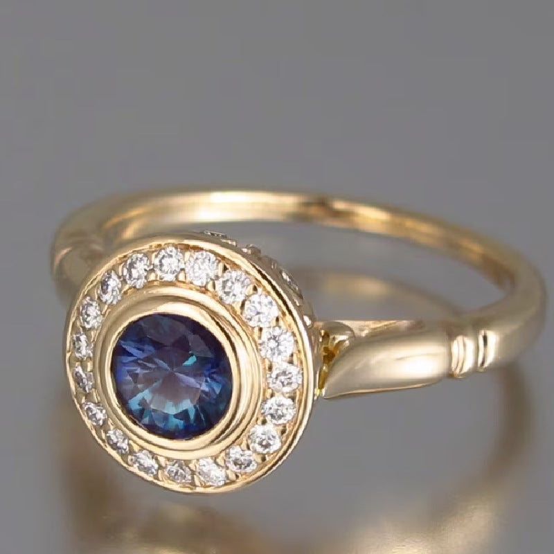 Zircon Ring for Women Double Layer Diamond Design Gold Plated Copper Ring Size 6 7 8 9 10 Elegant Classic Look