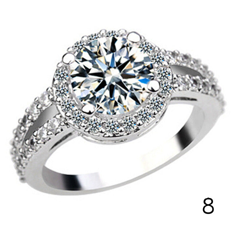 Womens Zircon Ring Eight Hearts Crown Design Copper Plated Wedding Engagement Anniversary Gift Jewelry Elegant