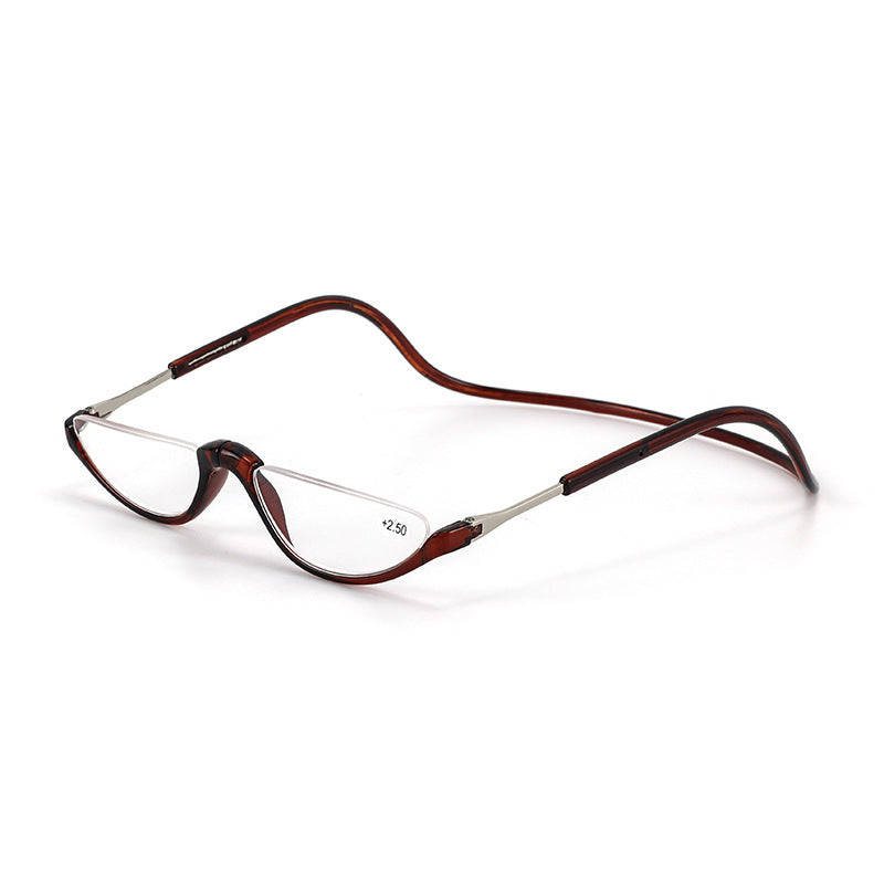 Folding Half Frame Reading Glasses With Magnetic Neck Closure Lightweight PC Frame TAC Lenses Foldable Pockets