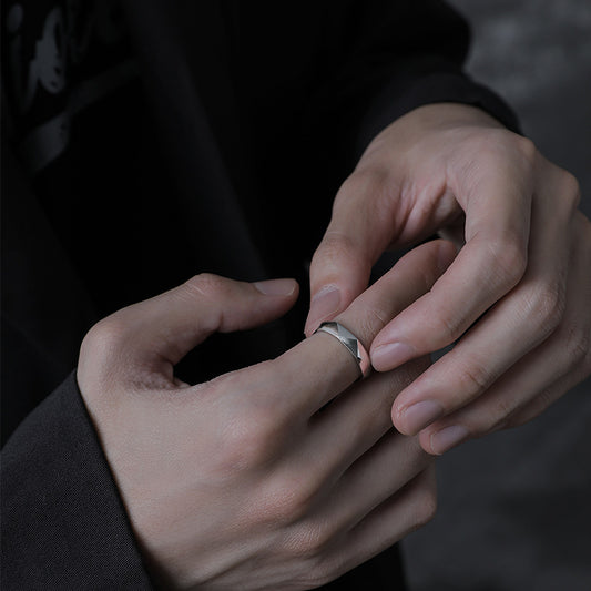 Titanium Steel Ring With Rhombus Wave Design For Men
