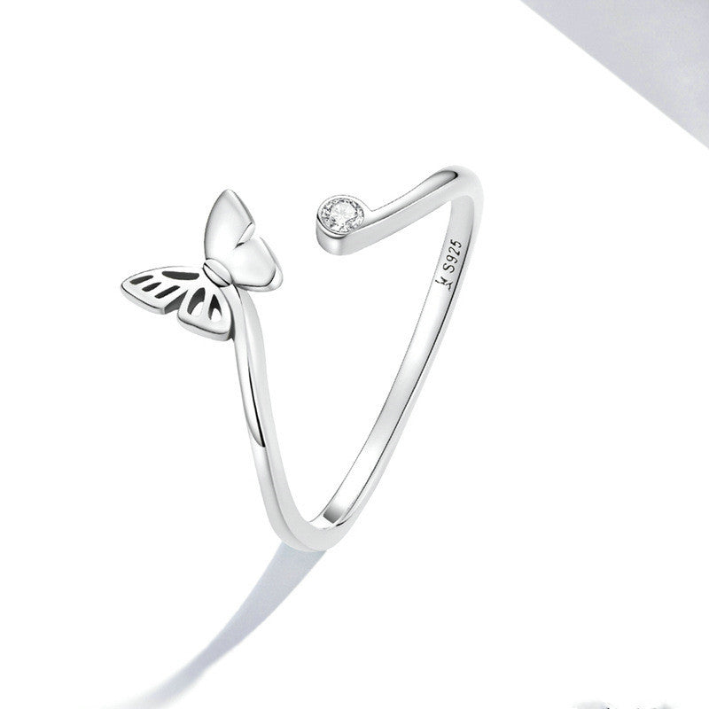 Womens Butterfly Ring S925 Sterling Silver Hollow Insect Design With Zircon Accent Bow Rings High Quality Gift Fashion