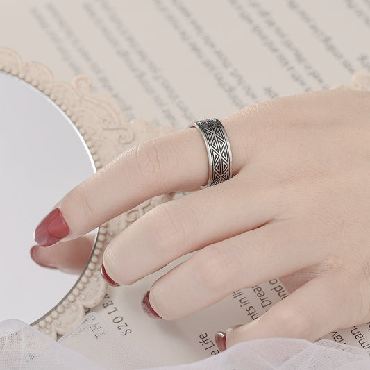 Unisex Stainless Steel Ring Geometric Oiling Design 8mm