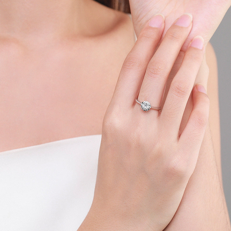 Sterling Silver Ring 925 White Gold Plated Zircon Gem