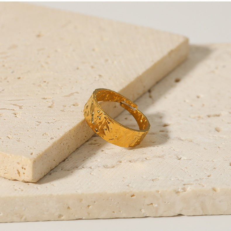 Women's Gold Plated Ring Retro Adjustable Opening Ring Personality Stainless Steel Ring Fashion Jewelry Round Ring for Her