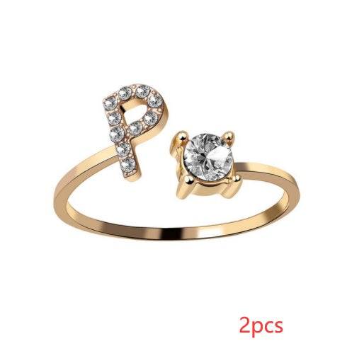 Womens Initial Letter Ring Adjustable Vintage Jewelry Zircon Accents Alloy Rhinestone Ring Perfect For Gifting
